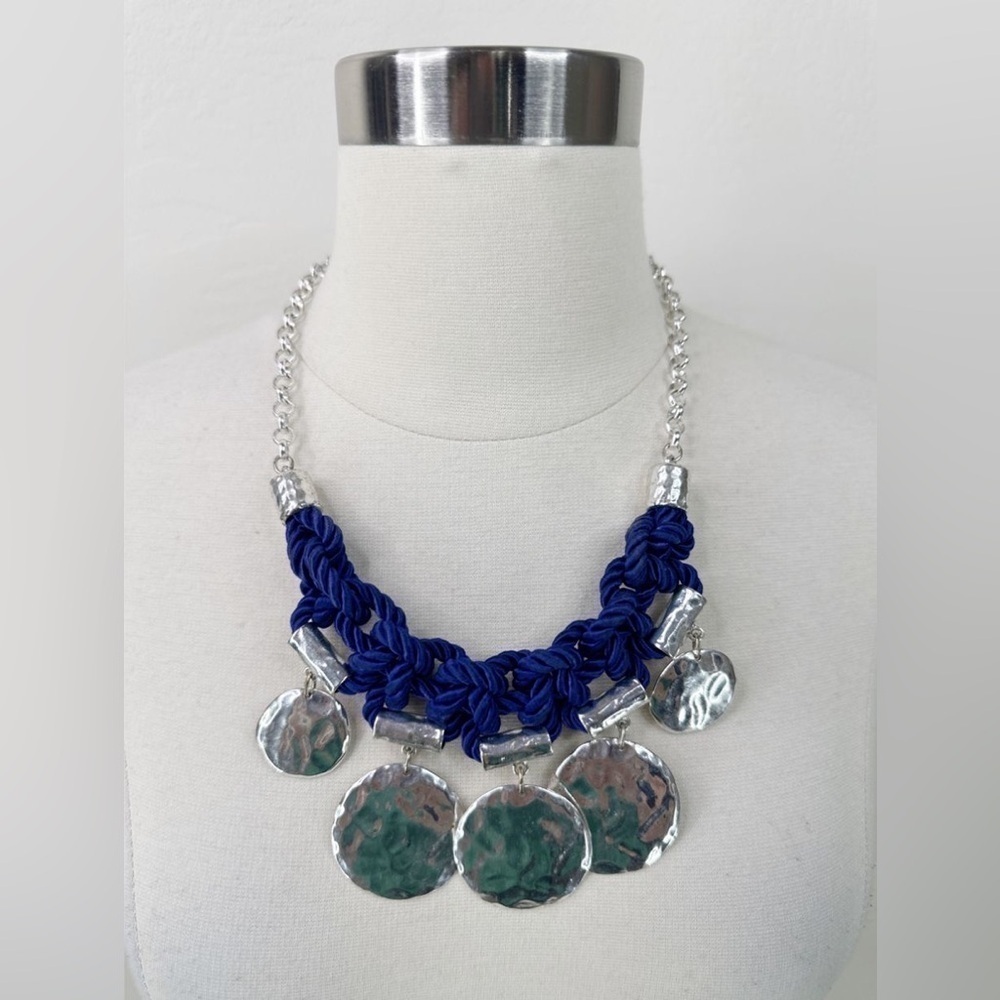 Chicos Rope Hammered Metal Chain Bib Necklace
